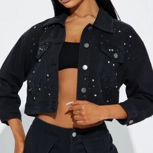 Black and silver studded denim jacket